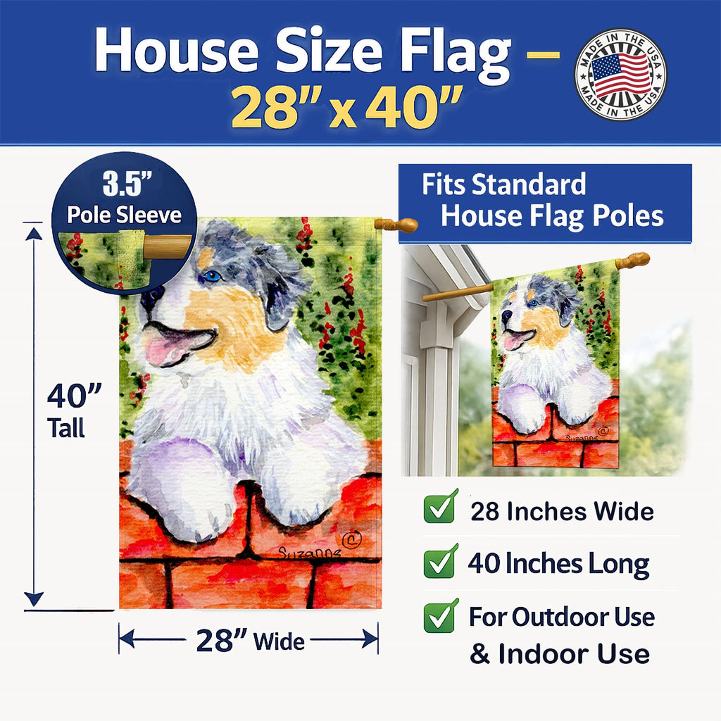 Australian Shepherd House Flag 28x40 Porch Sleeve Pole Decorative Outside Yard Banner Artwork Wall Hanging, Polyester