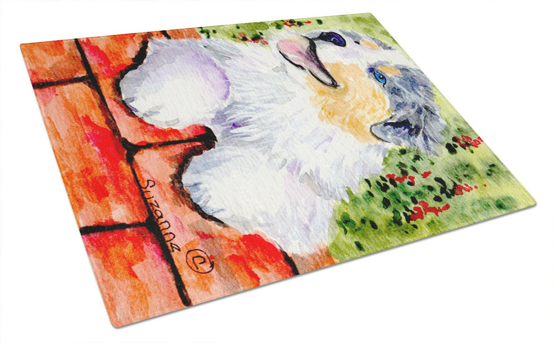 Australian Shepherd Cutting Board Tempered Glass Kitchen Cutting Surface, Heat Resistant Chopping, Non-Slip Feet, Food Prep & Serving