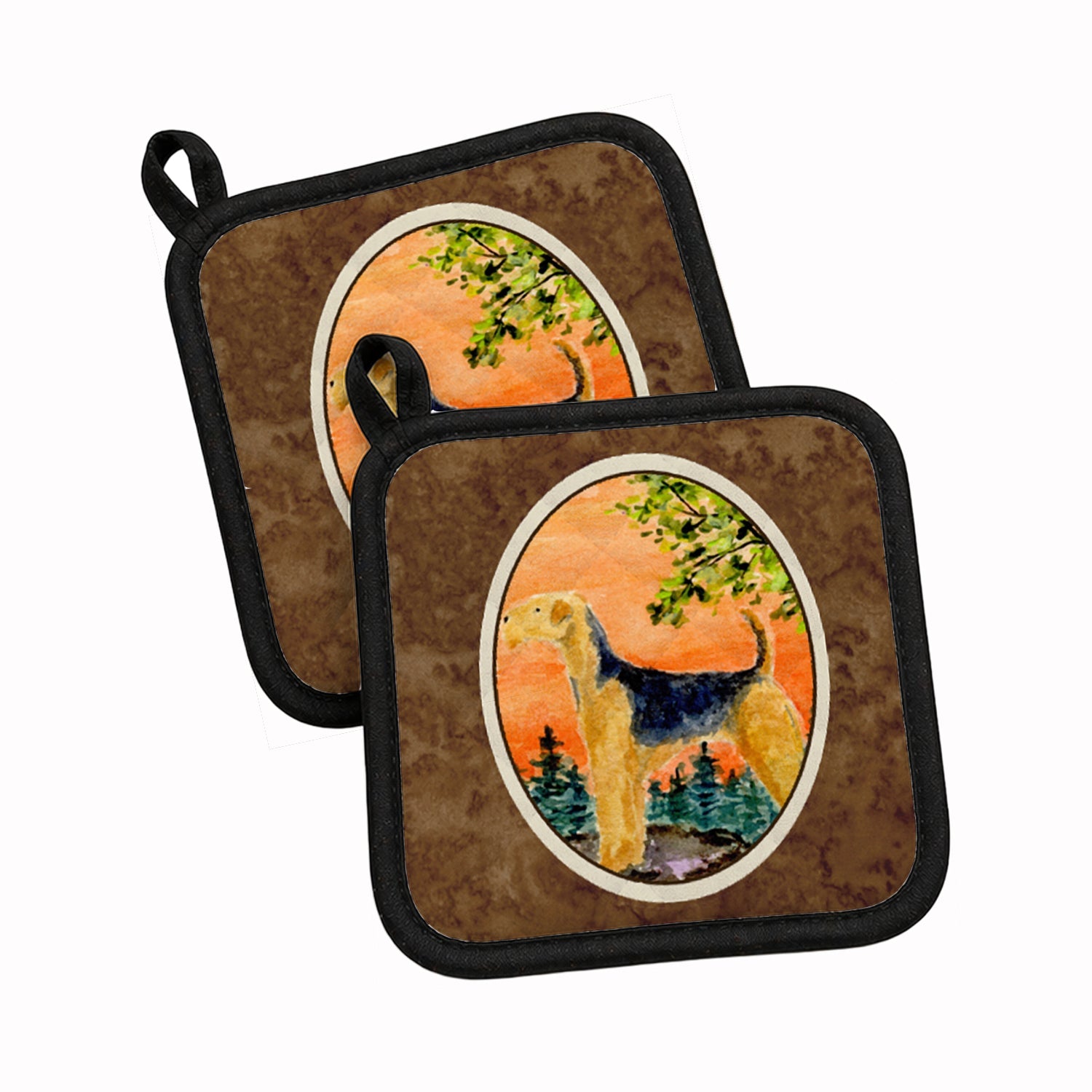 Airedale Pot Holder Set of 2 Heat Resistant Quilted Hot Pads 7.5 x 7.5 Inch, Insulated Kitchen Trivets for Cooking & Baking