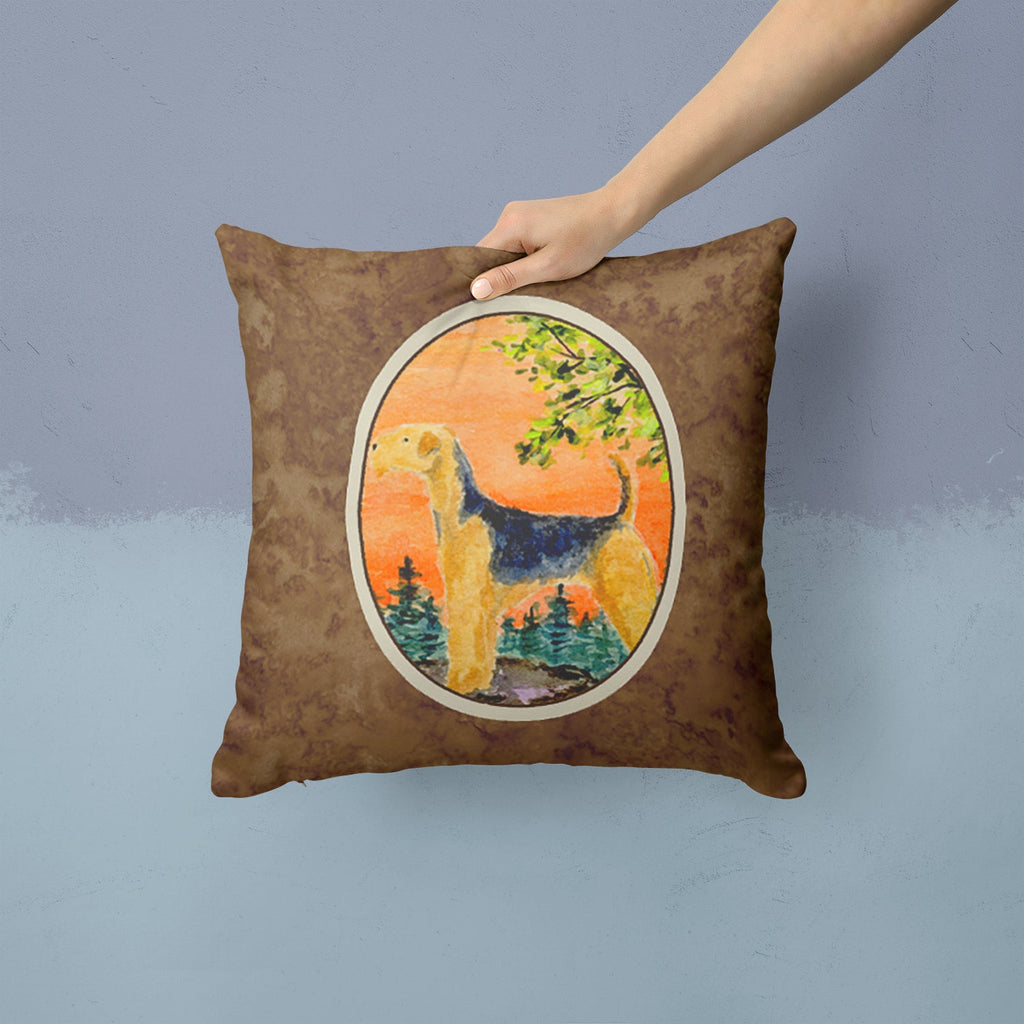 Airedale Decorative Throw Pillow 14x14 Indoor Outdoor Accent Cushion, Fabric Cover with Insert for Sofa, Bed, Porch & Living Room
