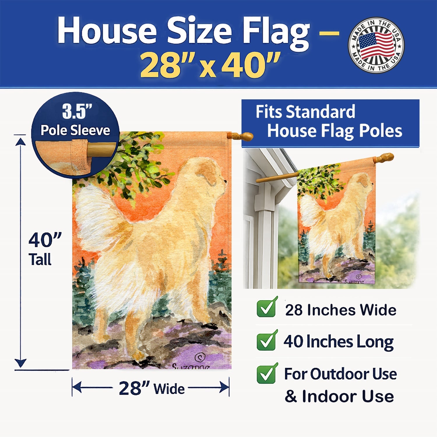 Golden Retriever House Flag 28x40 Porch Sleeve Pole Decorative Outside Yard Banner Artwork Wall Hanging, Polyester