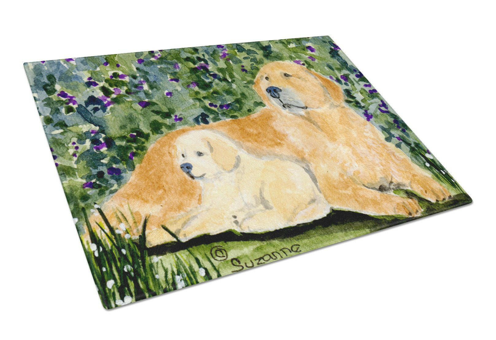 Golden Retriever Cutting Board Tempered Glass Kitchen Cutting Surface, Heat Resistant Chopping, Non-Slip Feet, Food Prep & Serving
