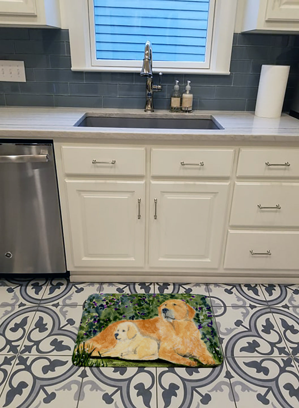 Golden Retriever Memory Foam Kitchen Mat Machine Washable Anti-Fatigue Cushion Comfort Bath or Kitchen Rug
