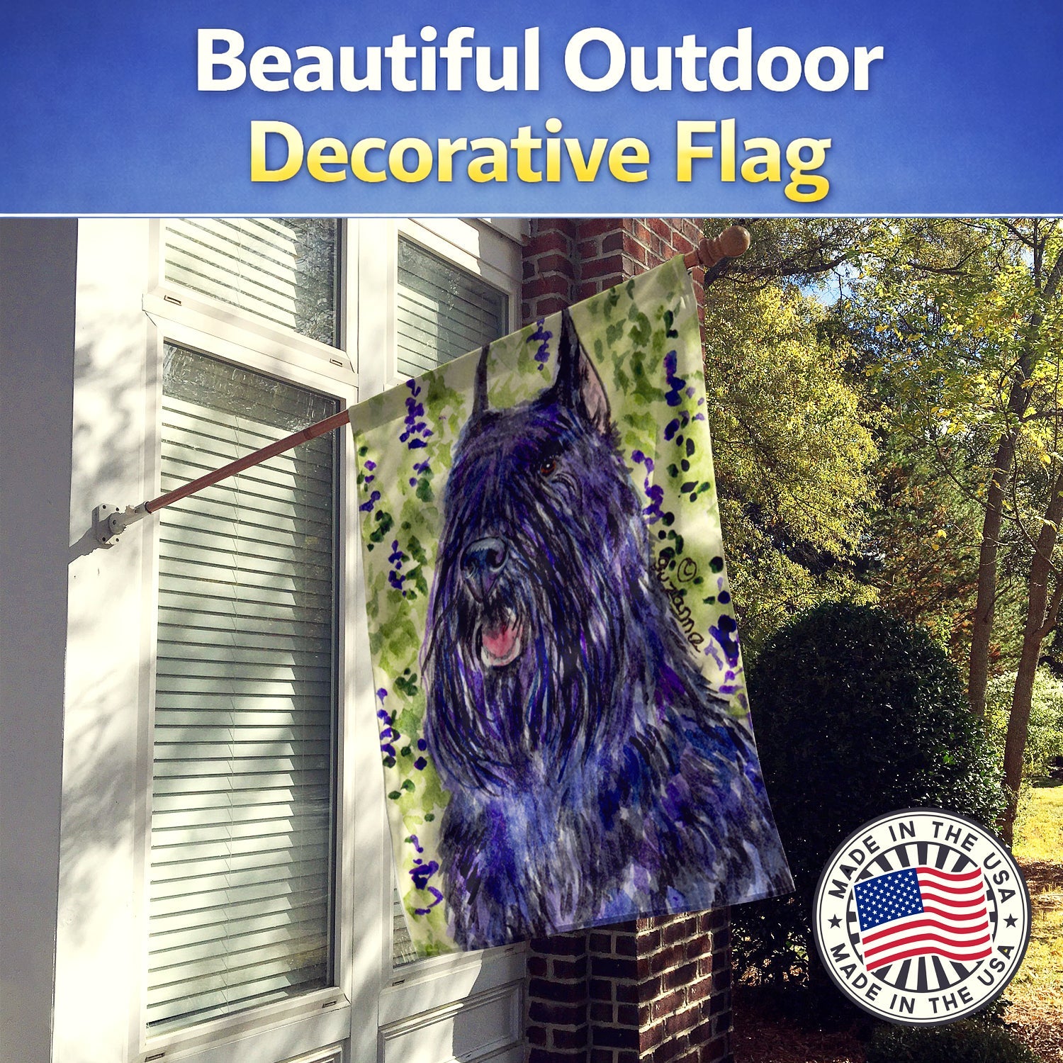 Bouvier des Flandres House Flag 28x40 Porch Sleeve Pole Decorative Outside Yard Banner Artwork Wall Hanging, Polyester