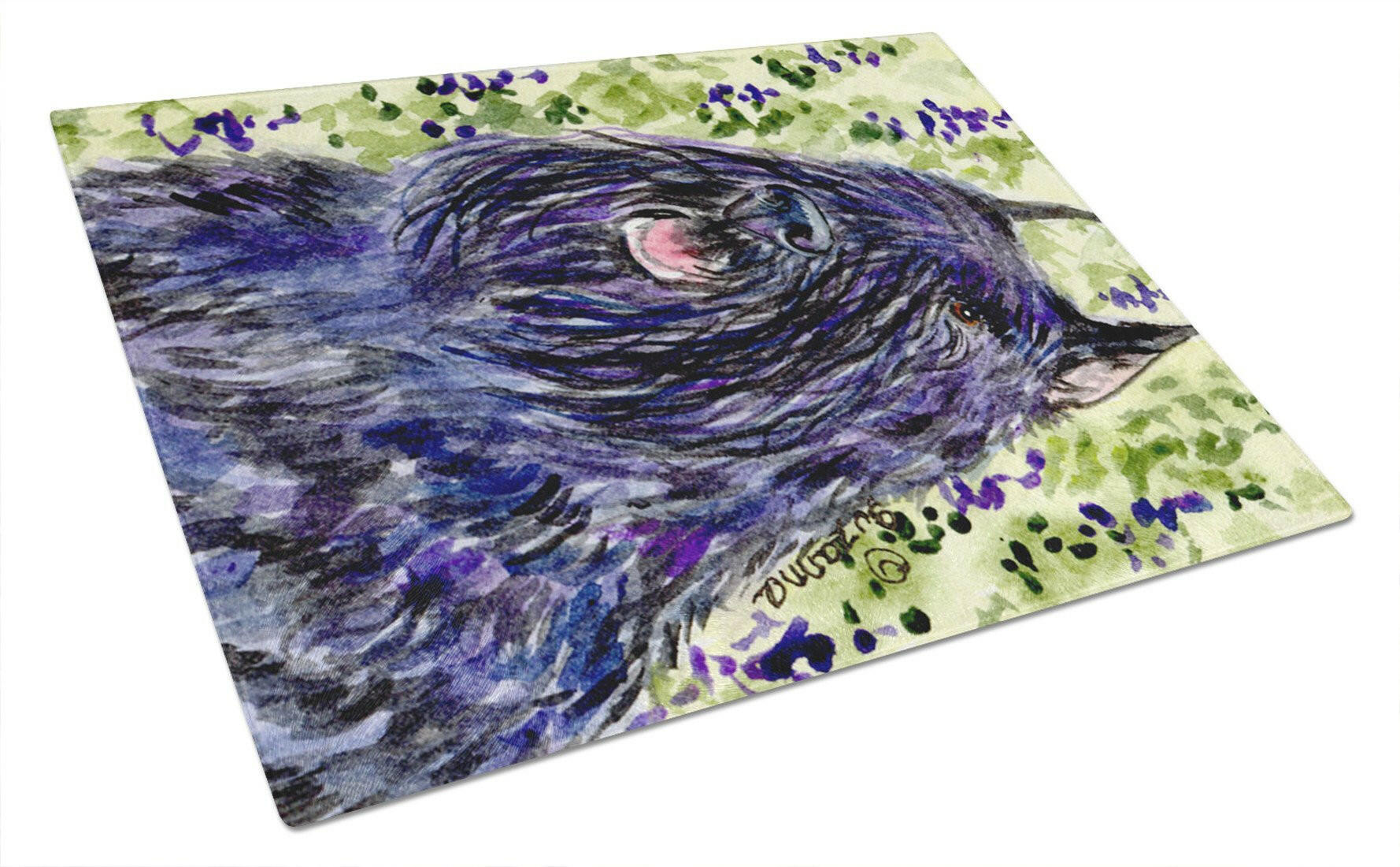 Bouvier des Flandres Cutting Board Tempered Glass Kitchen Cutting Surface, Heat Resistant Chopping, Non-Slip Feet, Food Prep & Serving