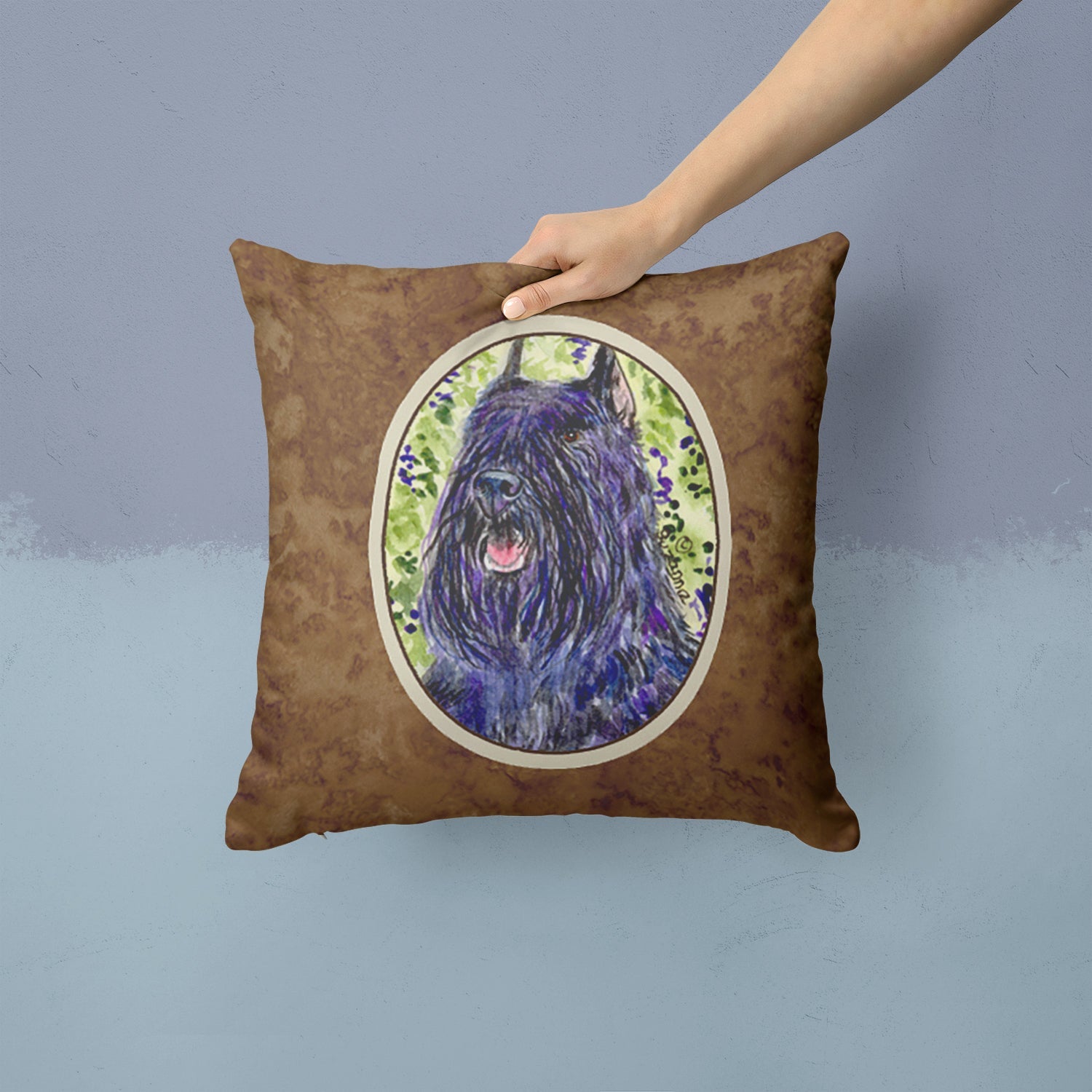 Bouvier des Flandres Decorative Throw Pillow 14x14 Indoor Outdoor Accent Cushion, Fabric Cover with Insert for Sofa, Bed, Porch & Living Room