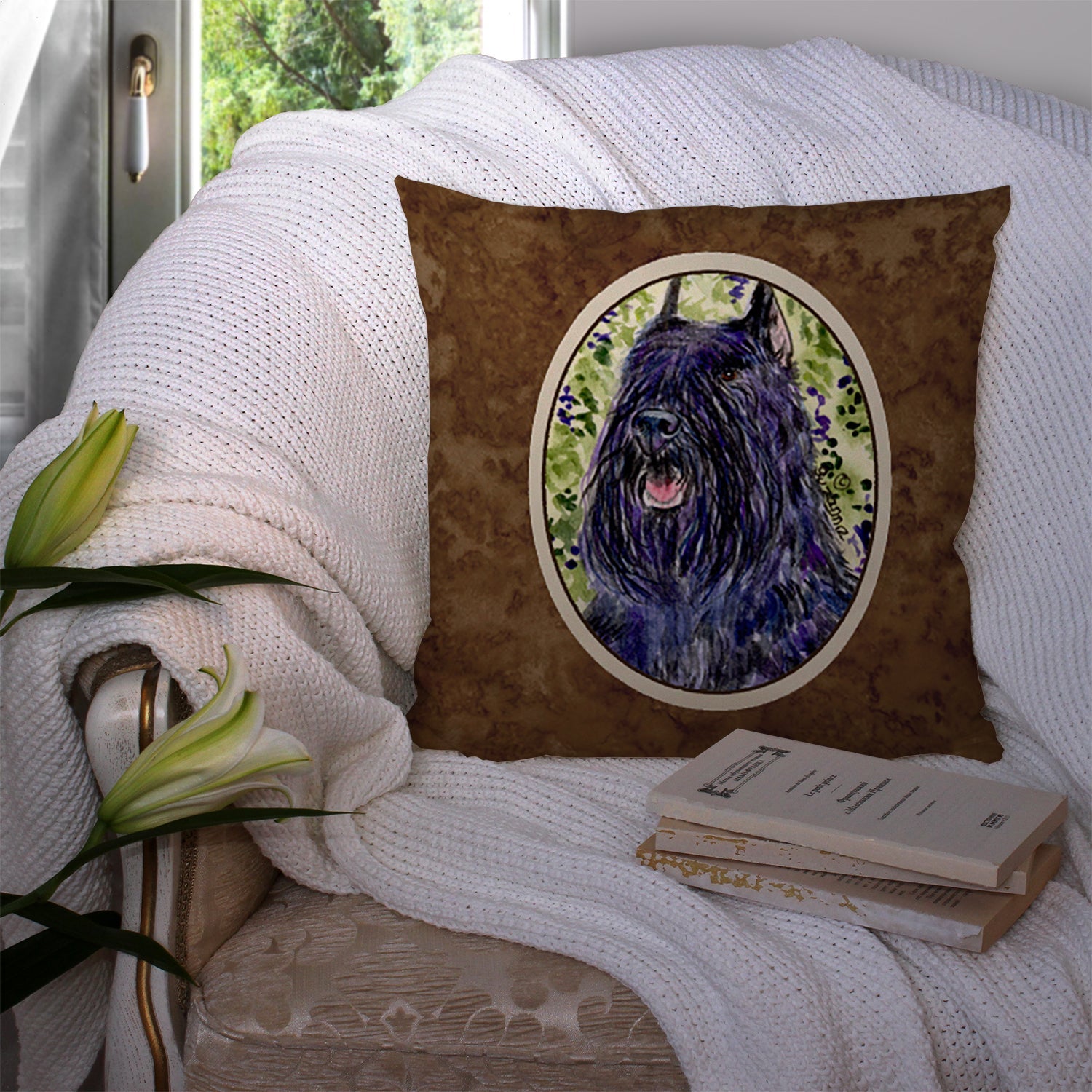 Bouvier des Flandres Decorative Throw Pillow 14x14 Indoor Outdoor Accent Cushion, Fabric Cover with Insert for Sofa, Bed, Porch & Living Room
