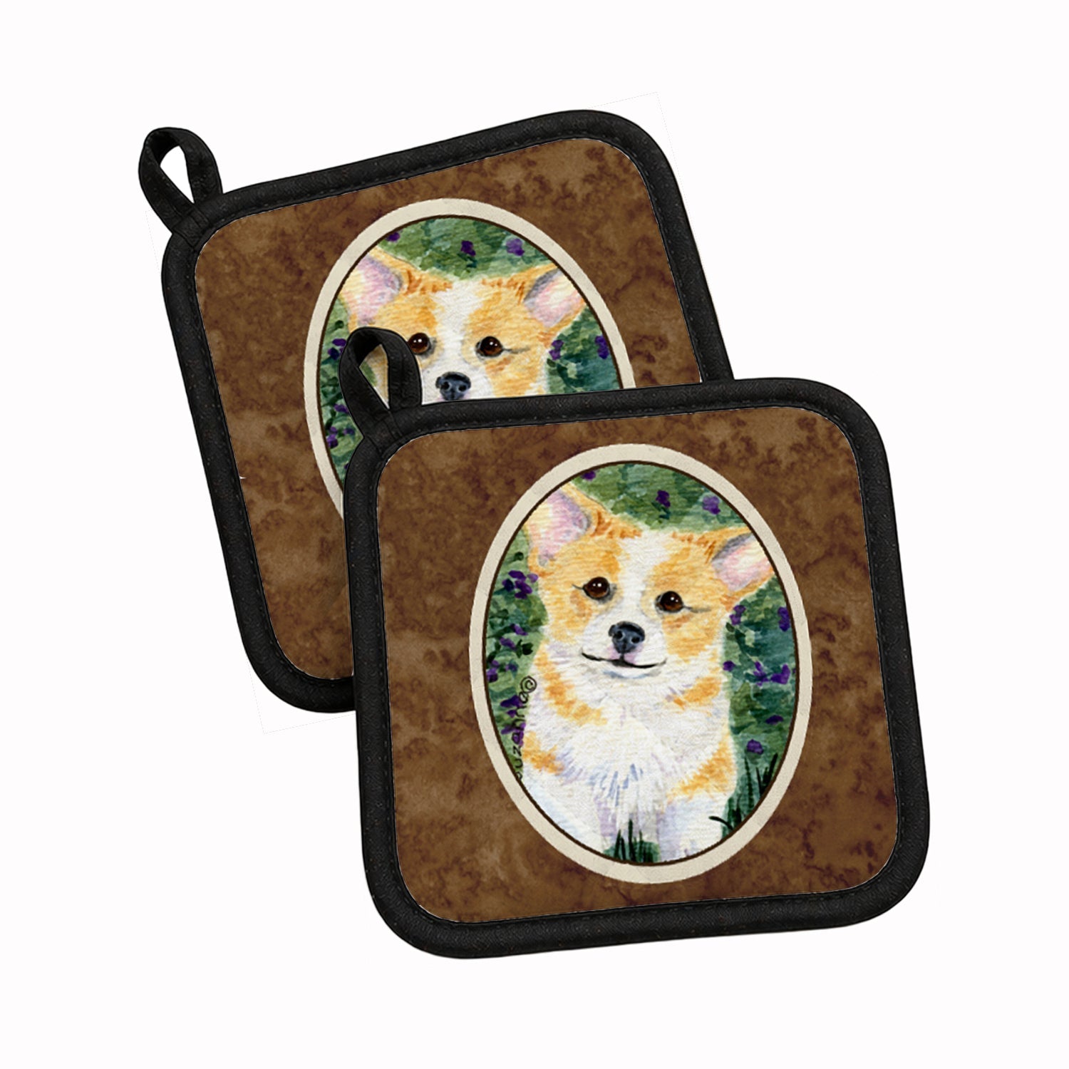Corgi Pot Holder Set of 2 Heat Resistant Quilted Hot Pads 7.5 x 7.5 Inch, Insulated Kitchen Trivets for Cooking & Baking