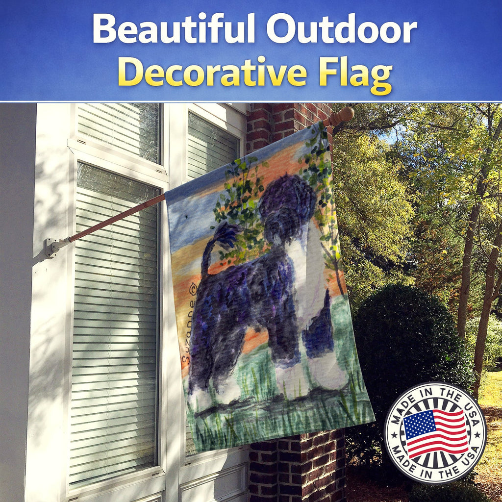 Portuguese Water Dog House Flag 28x40 Porch Sleeve Pole Decorative Outside Yard Banner Artwork Wall Hanging, Polyester
