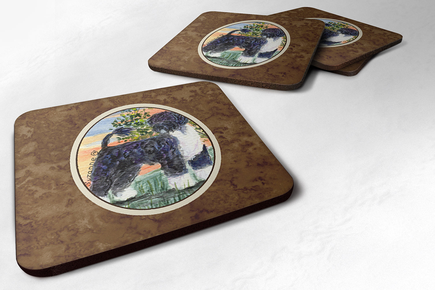 Portuguese Water Dog Foam Coasters Set of 4 Cup Coasters for Indoor Outdoor, Tabletop Protection, Anti Slip, Mouse pad Material