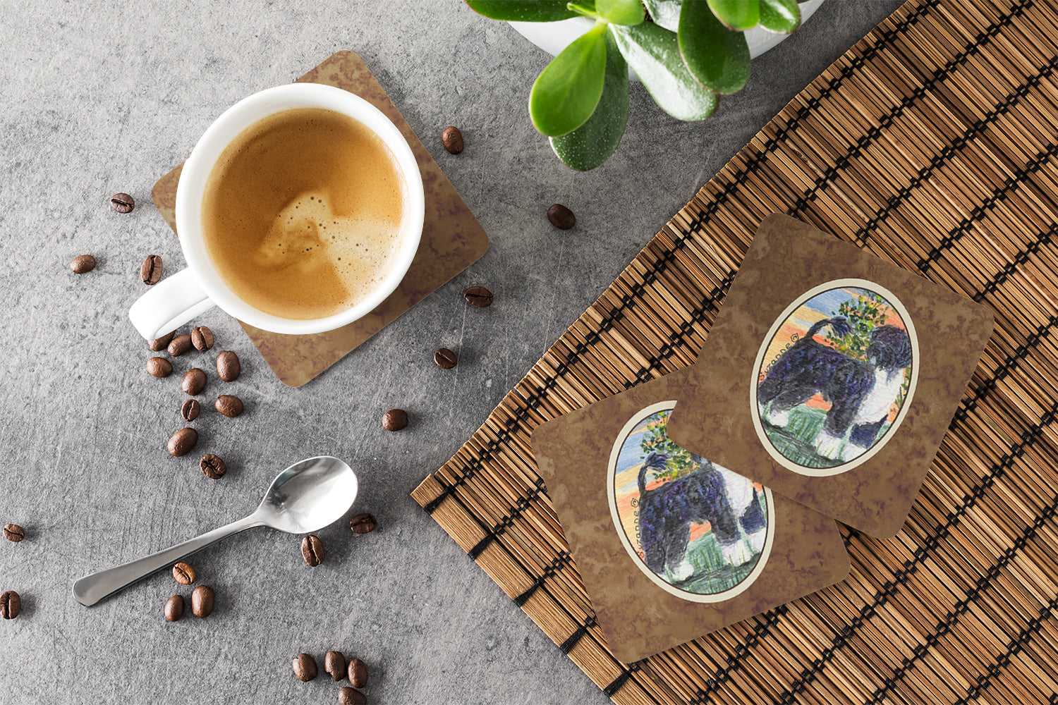 Portuguese Water Dog Foam Coasters Set of 4 Cup Coasters for Indoor Outdoor, Tabletop Protection, Anti Slip, Mouse pad Material