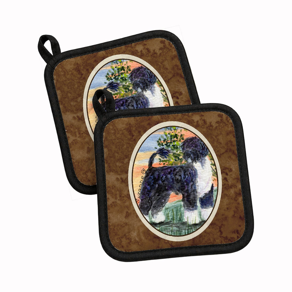Portuguese Water Dog Pot Holder Set of 2 Heat Resistant Quilted Hot Pads 7.5 x 7.5 Inch, Insulated Kitchen Trivets for Cooking & Baking