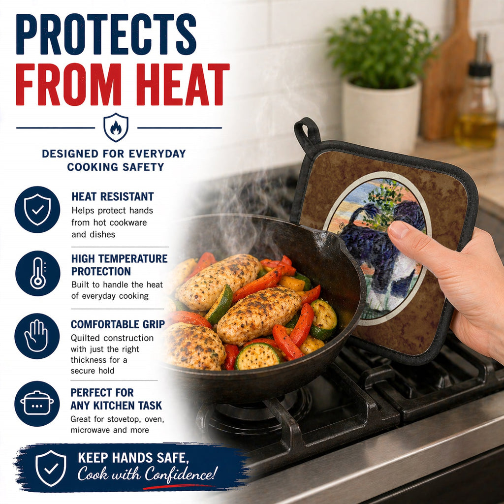 Portuguese Water Dog Pot Holder Set of 2 Heat Resistant Quilted Hot Pads 7.5 x 7.5 Inch, Insulated Kitchen Trivets for Cooking & Baking