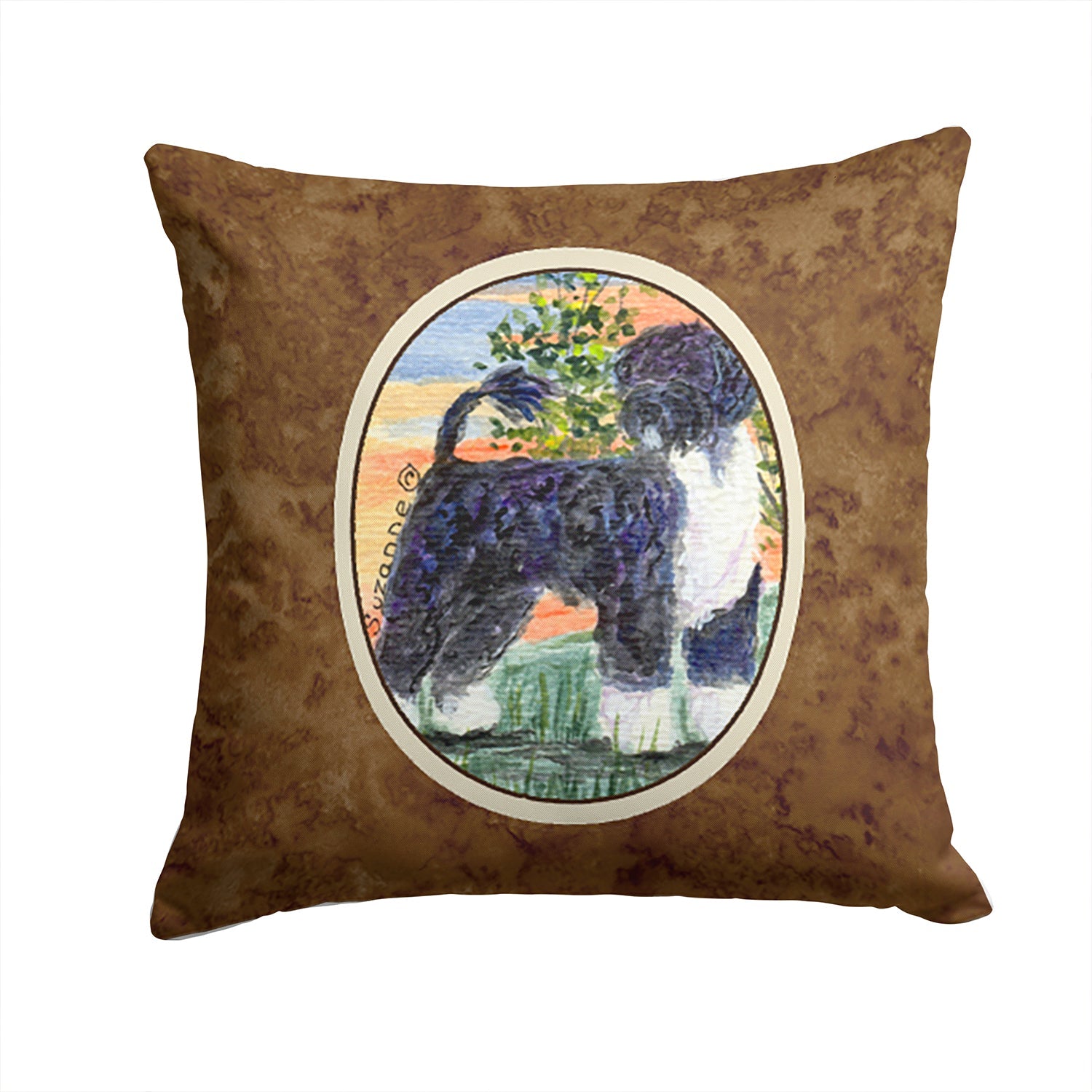 Portuguese Water Dog Decorative Throw Pillow 14x14 Indoor Outdoor Accent Cushion, Fabric Cover with Insert for Sofa, Bed, Porch & Living Room