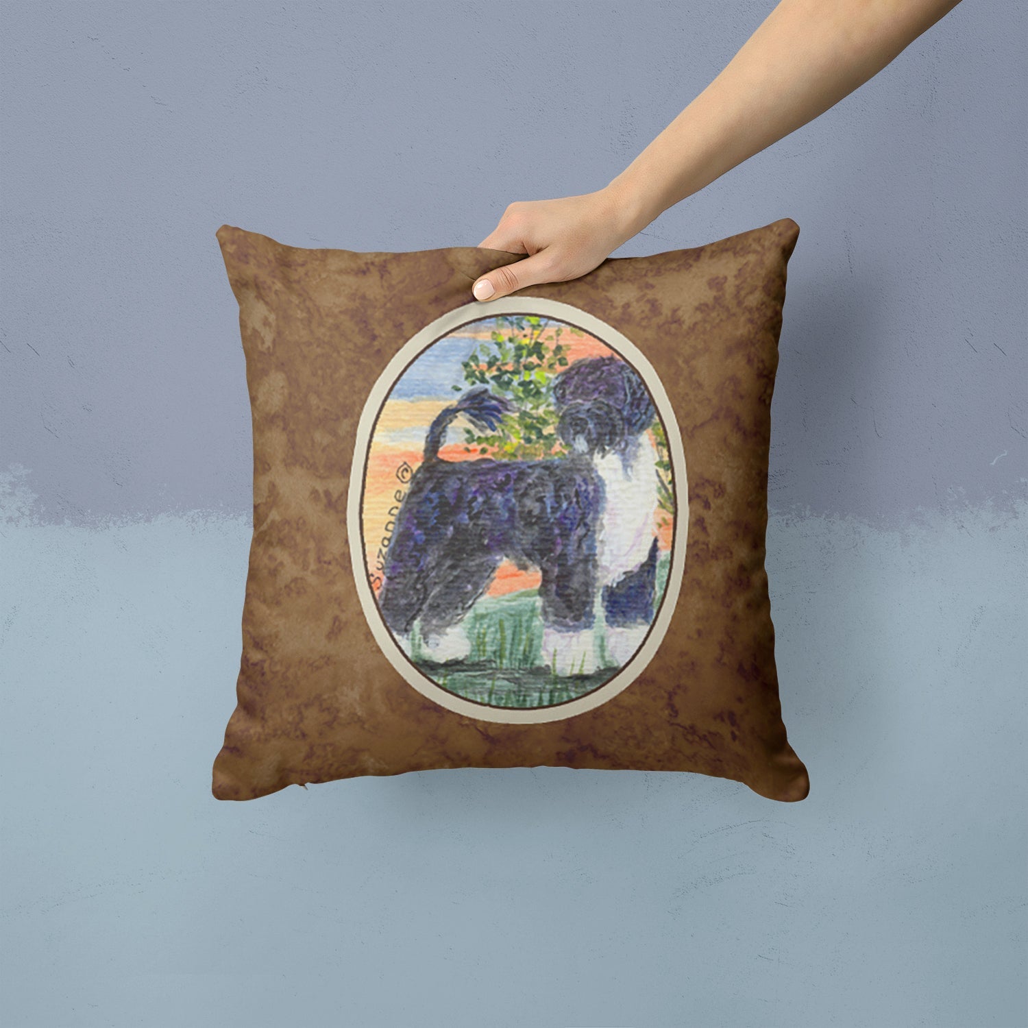 Portuguese Water Dog Decorative Throw Pillow 14x14 Indoor Outdoor Accent Cushion, Fabric Cover with Insert for Sofa, Bed, Porch & Living Room