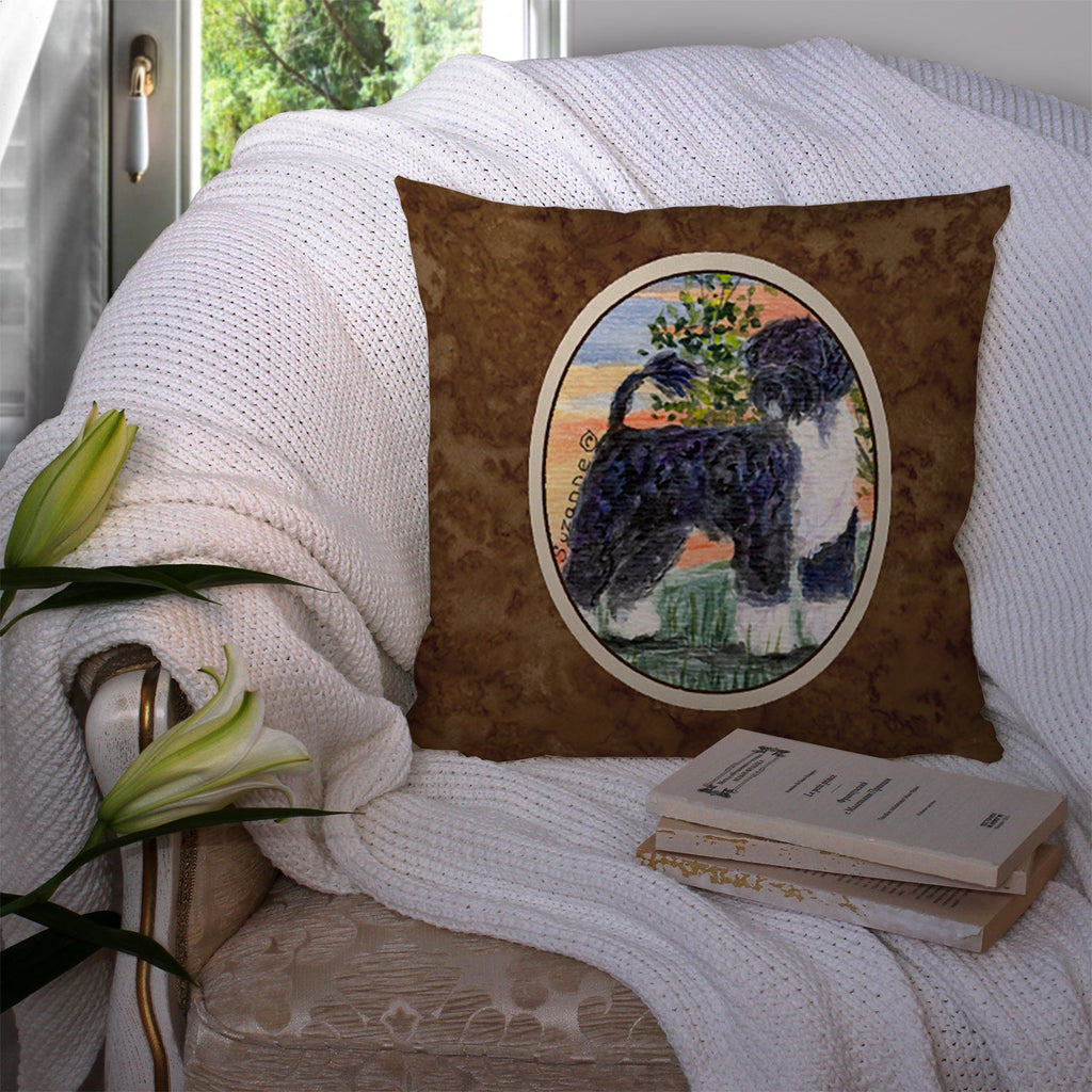 Portuguese Water Dog Decorative Throw Pillow 14x14 Indoor Outdoor Accent Cushion, Fabric Cover with Insert for Sofa, Bed, Porch & Living Room