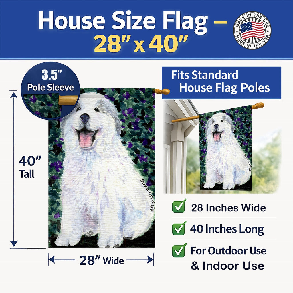 Great Pyrenees House Flag 28x40 Porch Sleeve Pole Decorative Outside Yard Banner Artwork Wall Hanging, Polyester