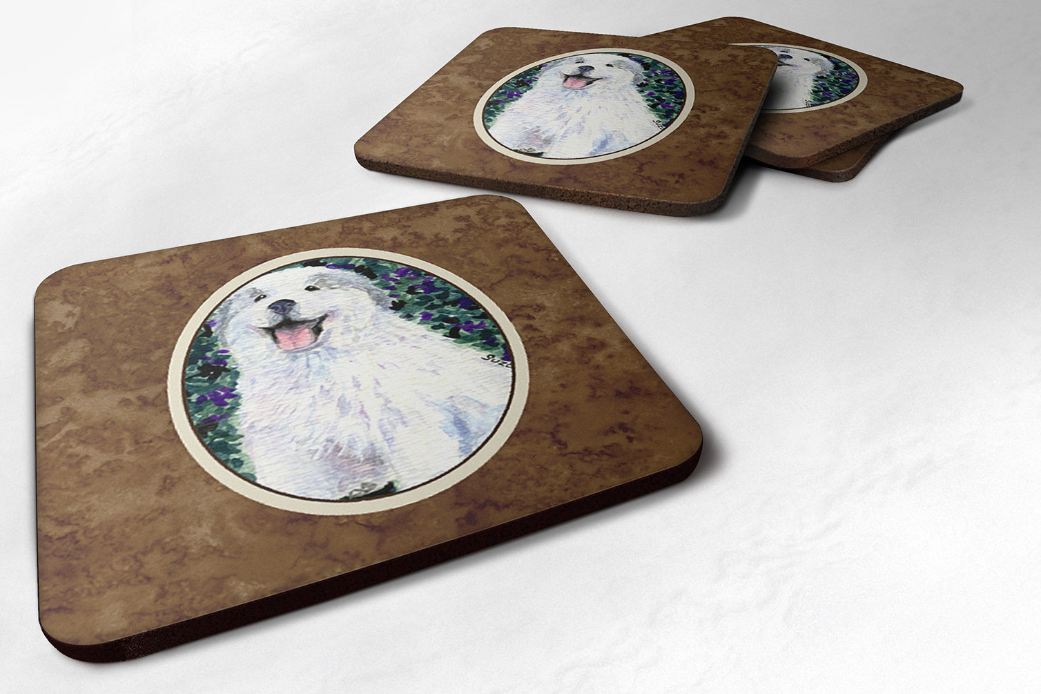 Great Pyrenees Foam Coasters Set of 4 Cup Coasters for Indoor Outdoor, Tabletop Protection, Anti Slip, Mouse pad Material