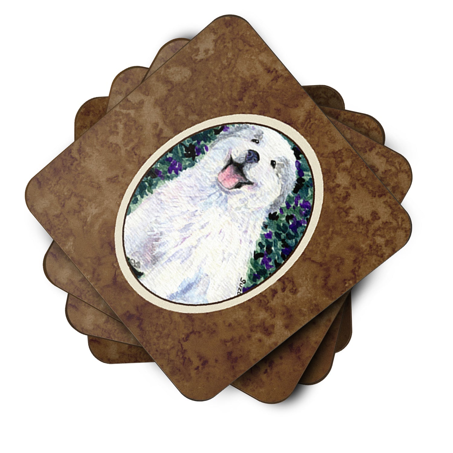 Great Pyrenees Foam Coasters Set of 4 Cup Coasters for Indoor Outdoor, Tabletop Protection, Anti Slip, Mouse pad Material