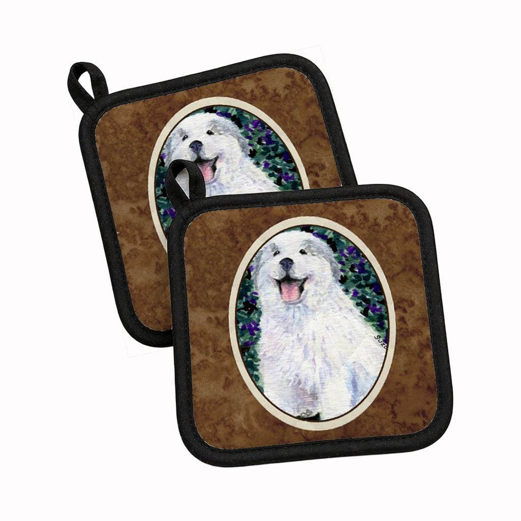 Great Pyrenees Pot Holder Set of 2 Heat Resistant Quilted Hot Pads 7.5 x 7.5 Inch, Insulated Kitchen Trivets for Cooking & Baking