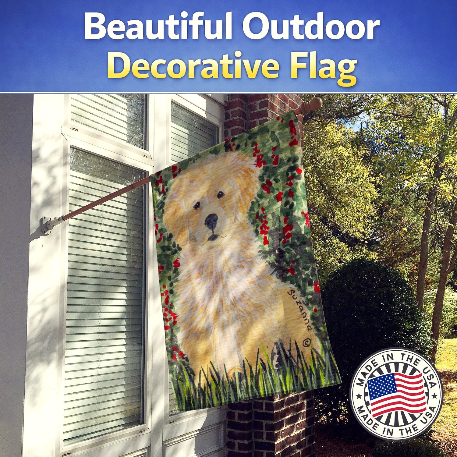 Golden Retriever House Flag 28x40 Porch Sleeve Pole Decorative Outside Yard Banner Artwork Wall Hanging, Polyester