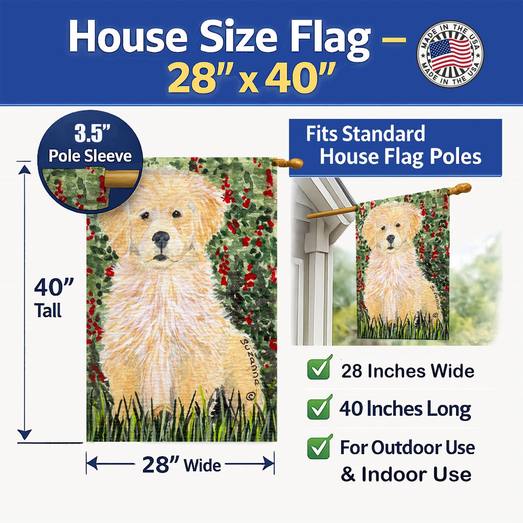 Golden Retriever House Flag 28x40 Porch Sleeve Pole Decorative Outside Yard Banner Artwork Wall Hanging, Polyester