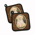 Golden Retriever Pot Holder Set of 2 Heat Resistant Quilted Hot Pads 7.5 x 7.5 Inch, Insulated Kitchen Trivets for Cooking & Baking