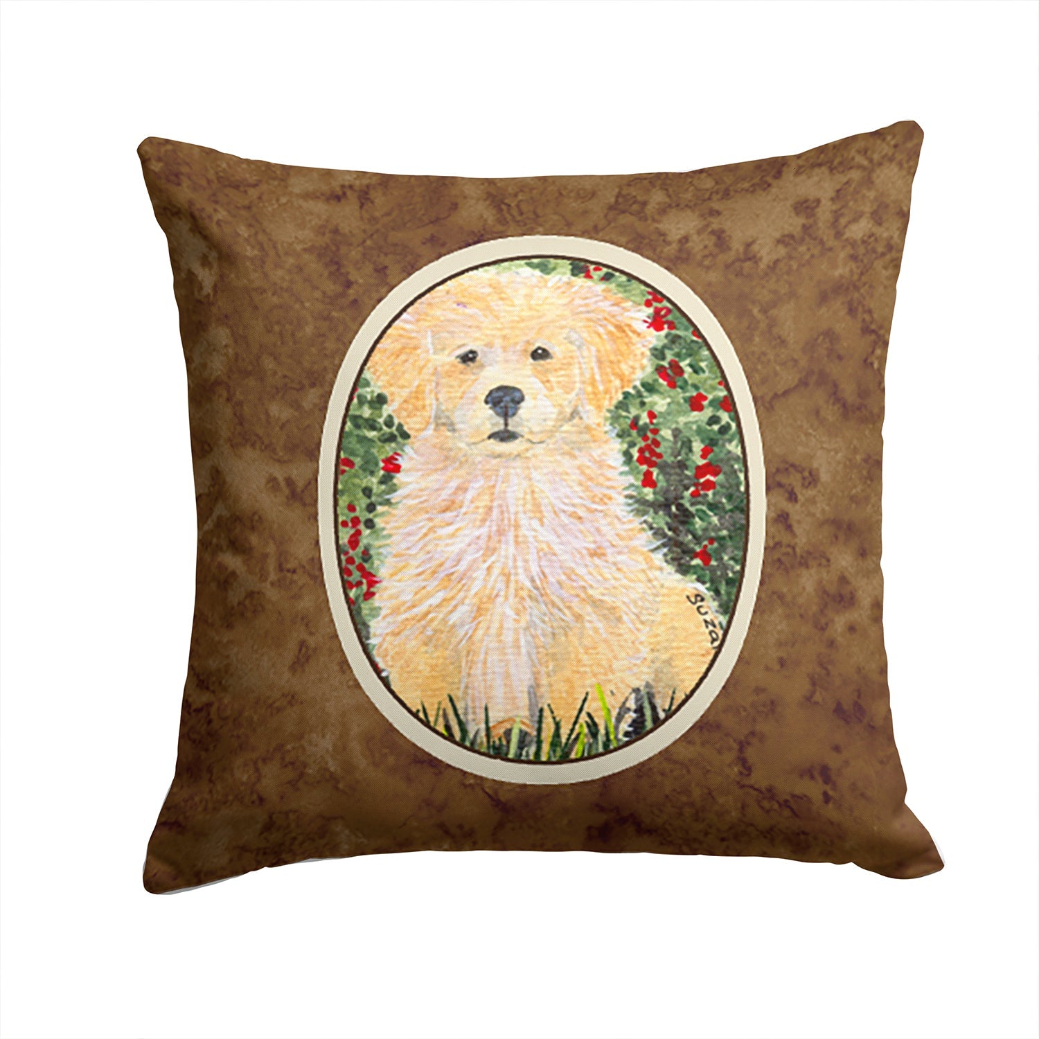 Golden Retriever Decorative Throw Pillow 14x14 Indoor Outdoor Accent Cushion, Fabric Cover with Insert for Sofa, Bed, Porch & Living Room