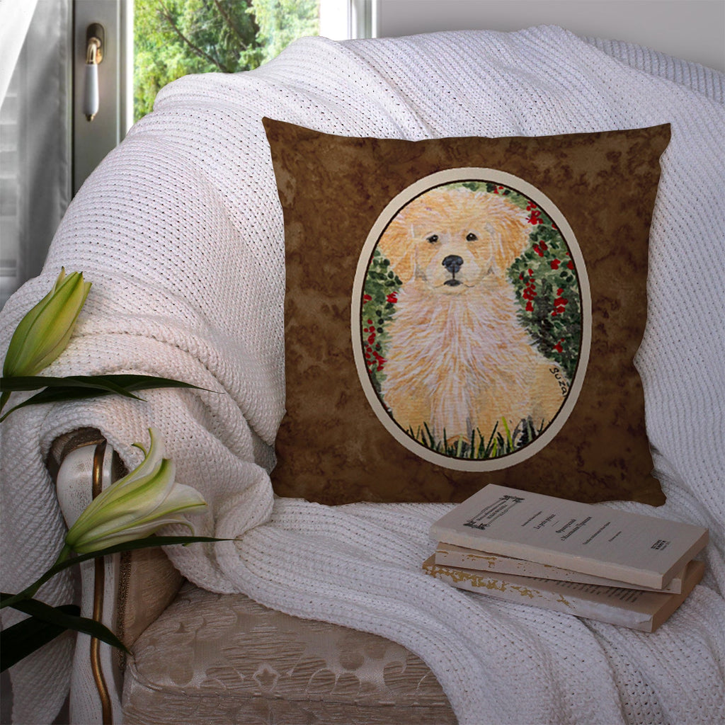 Golden Retriever Decorative Throw Pillow 14x14 Indoor Outdoor Accent Cushion, Fabric Cover with Insert for Sofa, Bed, Porch & Living Room