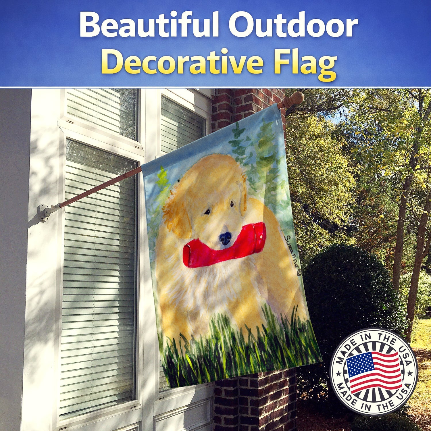 Golden Retriever House Flag 28x40 Porch Sleeve Pole Decorative Outside Yard Banner Artwork Wall Hanging, Polyester