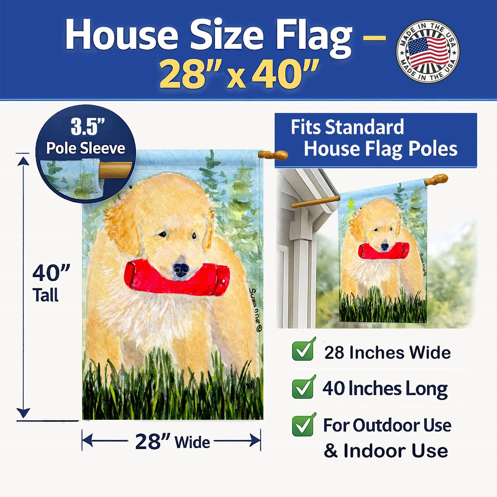 Golden Retriever House Flag 28x40 Porch Sleeve Pole Decorative Outside Yard Banner Artwork Wall Hanging, Polyester