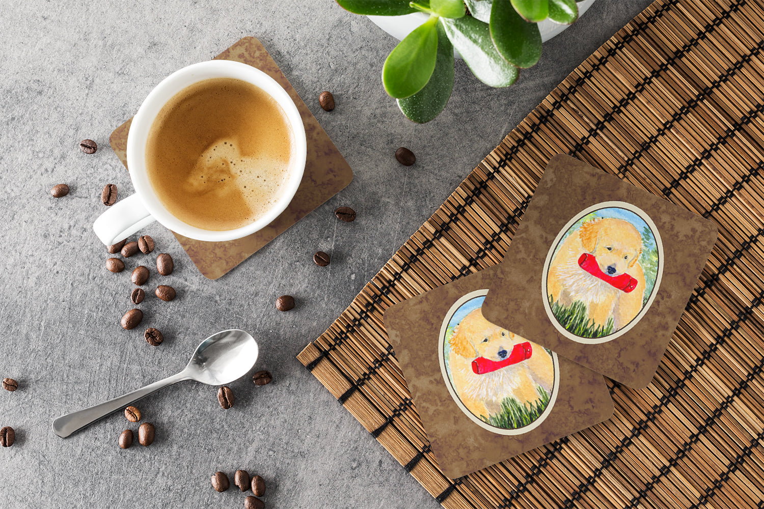 Golden Retriever Foam Coasters Set of 4 Cup Coasters for Indoor Outdoor, Tabletop Protection, Anti Slip, Mouse pad Material