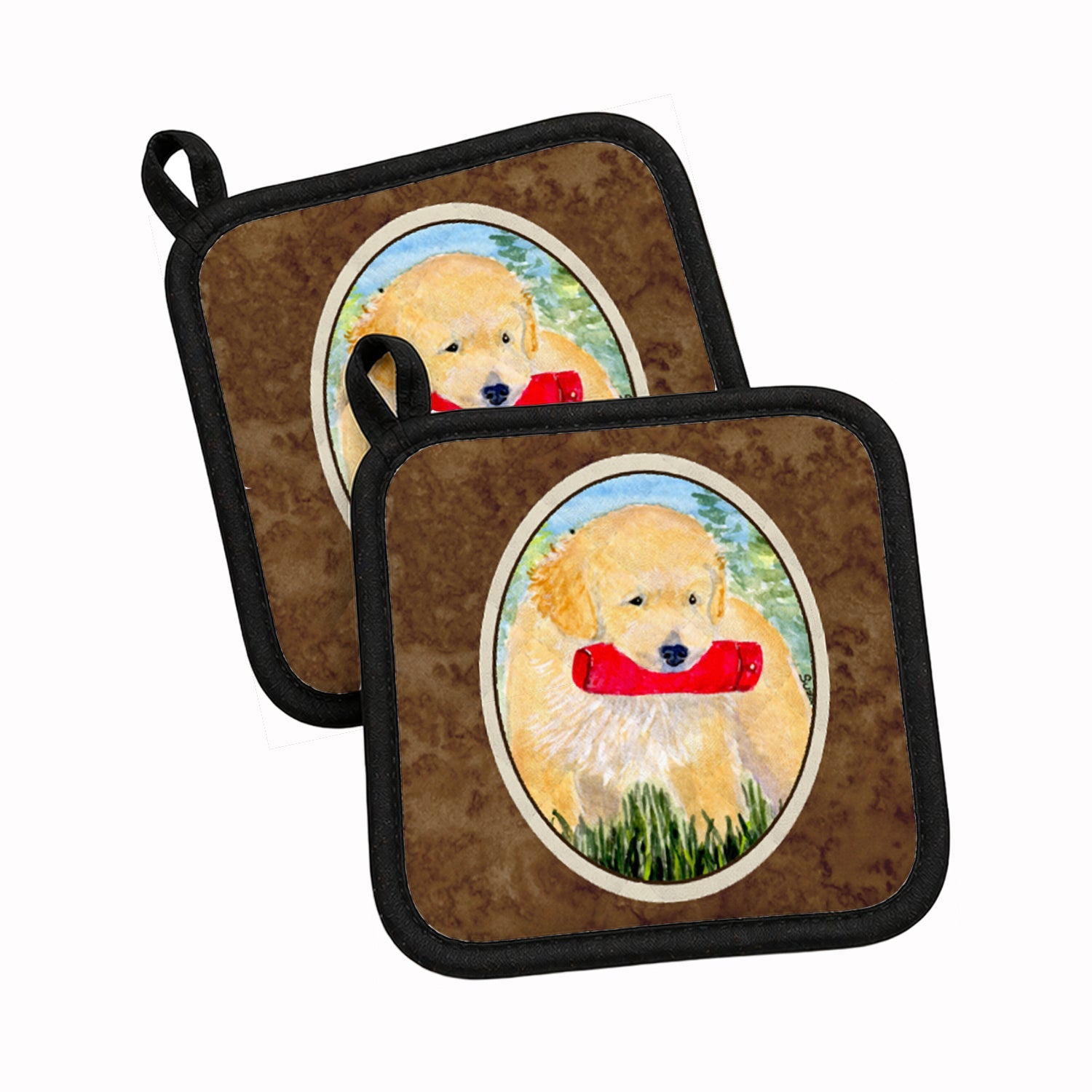 Golden Retriever Pot Holder Set of 2 Heat Resistant Quilted Hot Pads 7.5 x 7.5 Inch, Insulated Kitchen Trivets for Cooking & Baking
