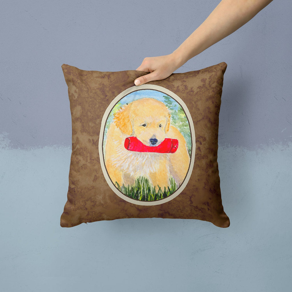 Golden Retriever Decorative Throw Pillow 14x14 Indoor Outdoor Accent Cushion, Fabric Cover with Insert for Sofa, Bed, Porch & Living Room
