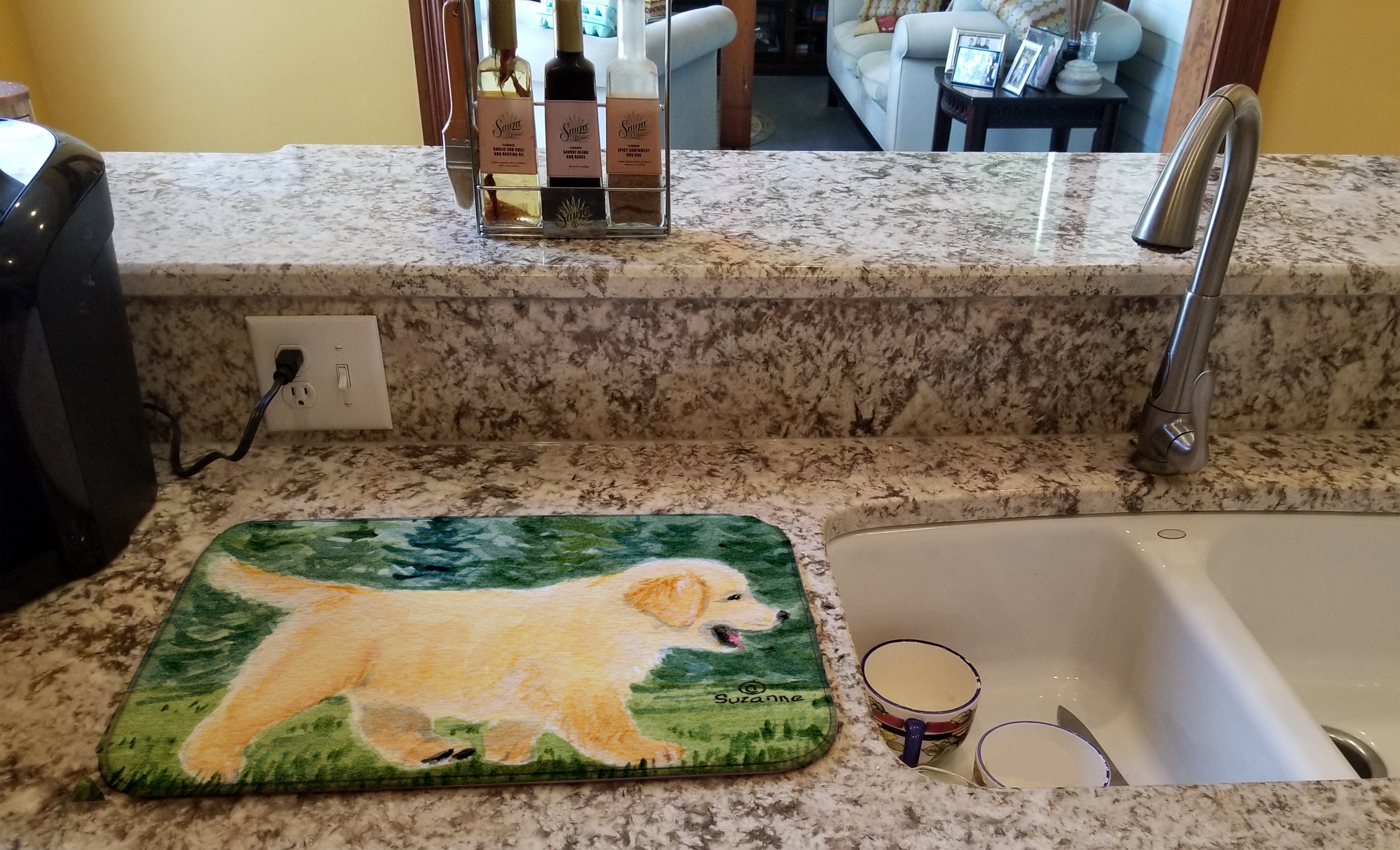 Golden Retriever Dish Drying Mat Absorbent Dish Drying Mat Pad for Kitchen Counter Dish Drainer Mat for Countertop, 14 x 21", Multicolor