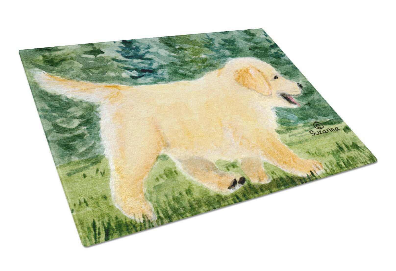 Golden Retriever Cutting Board Tempered Glass Kitchen Cutting Surface, Heat Resistant Chopping, Non-Slip Feet, Food Prep & Serving