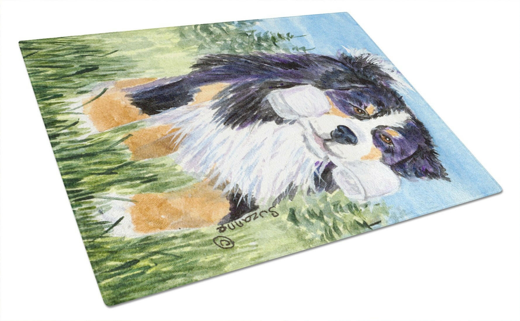Bernese Mountain Dog Cutting Board Tempered Glass Kitchen Cutting Surface, Heat Resistant Chopping, Non-Slip Feet, Food Prep & Serving