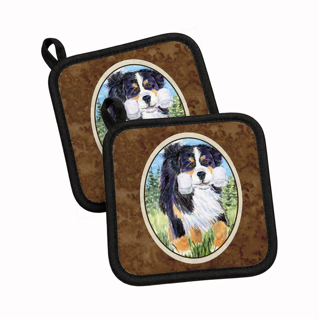 Bernese Mountain Dog Pot Holder Set of 2 Heat Resistant Quilted Hot Pads 7.5 x 7.5 Inch, Insulated Kitchen Trivets for Cooking & Baking