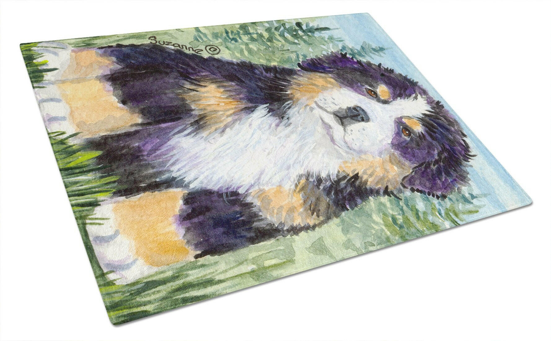 Bernese Mountain Dog Cutting Board Tempered Glass Kitchen Cutting Surface, Heat Resistant Chopping, Non-Slip Feet, Food Prep & Serving