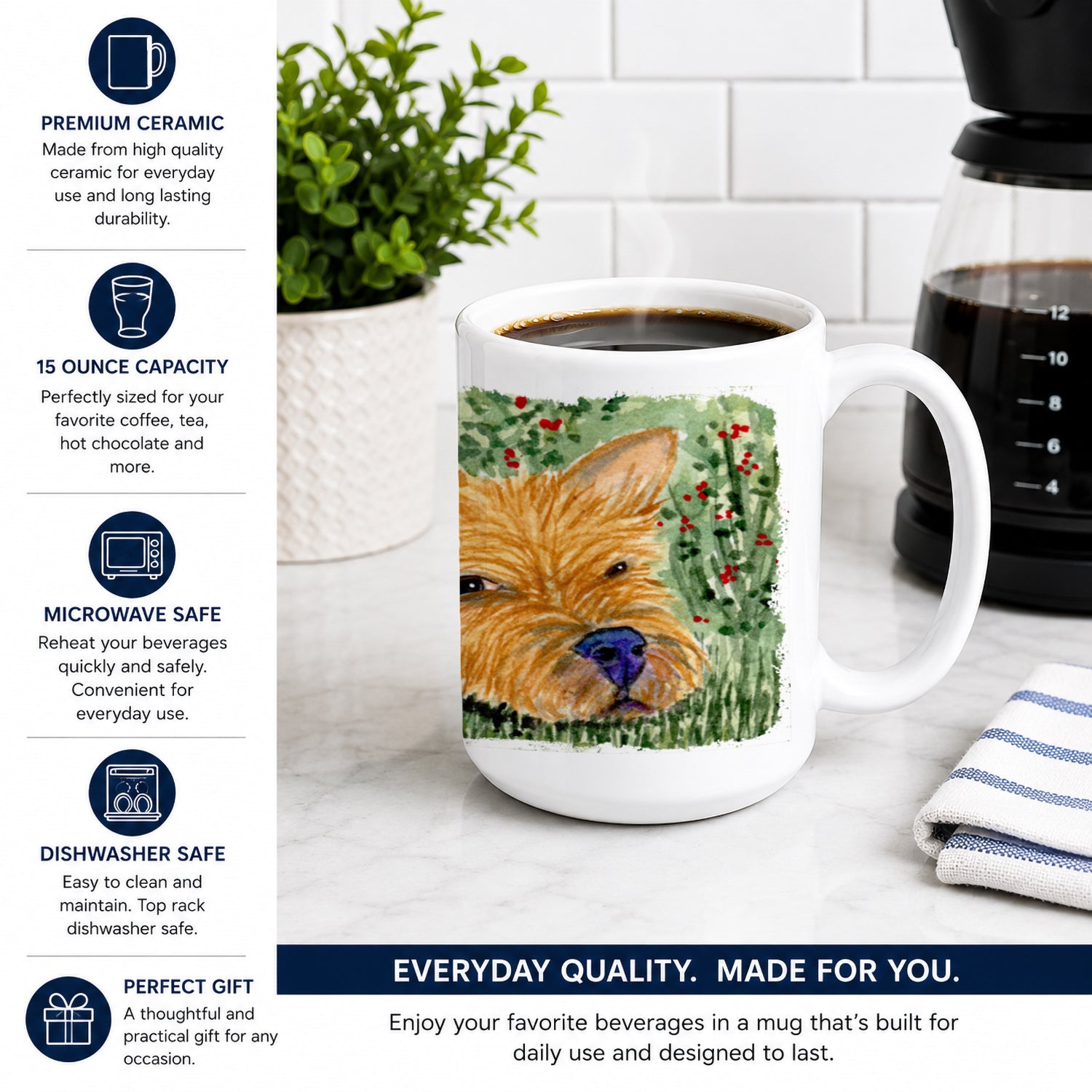 Norwich Terrier Ceramic Coffee Mug 15 oz Decorative Large C Handle Mug Cup for Tea, Cocoa Hot Chocolate