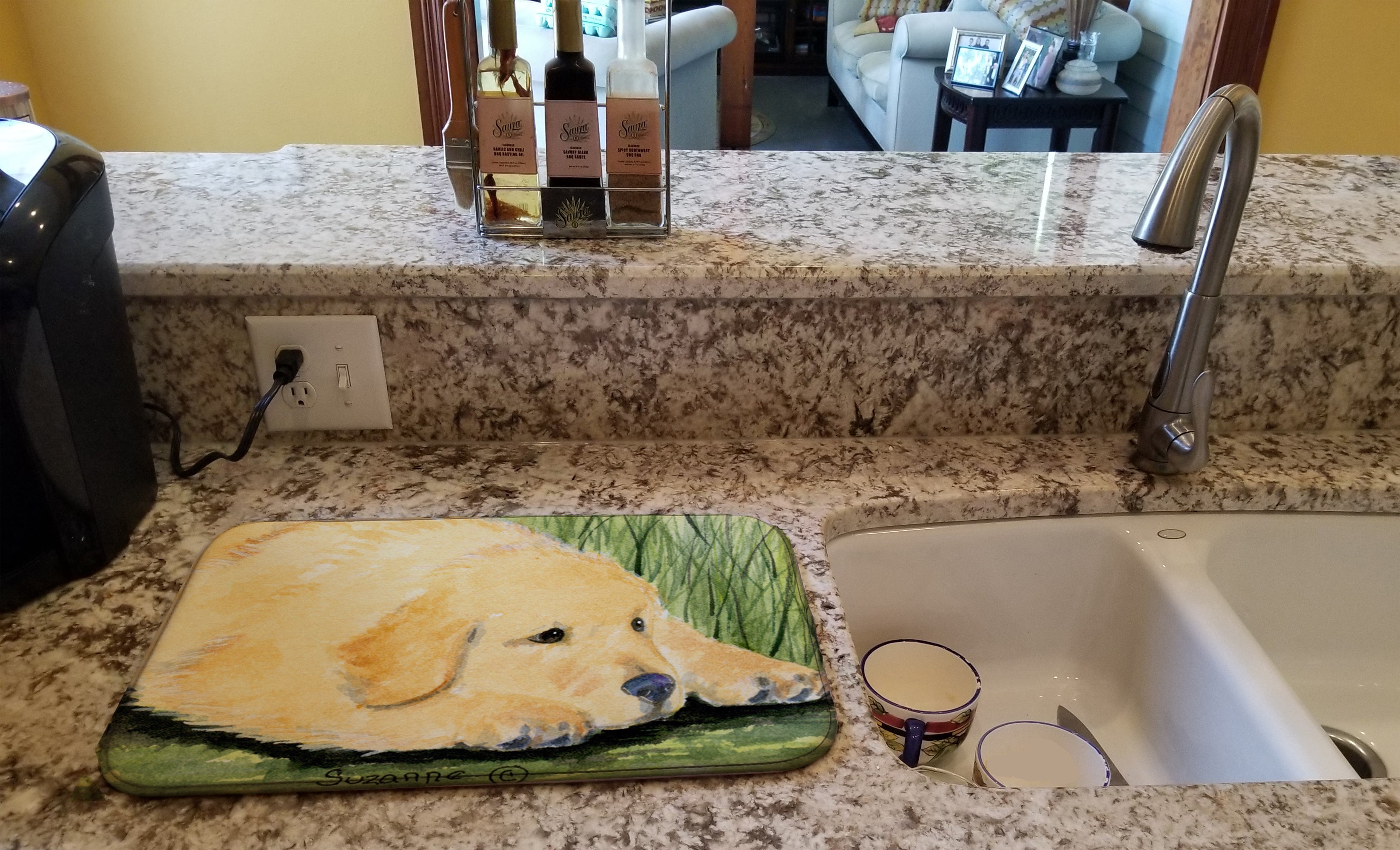 Golden Retriever Dish Drying Mat Absorbent Dish Drying Mat Pad for Kitchen Counter Dish Drainer Mat for Countertop, 14 x 21", Multicolor