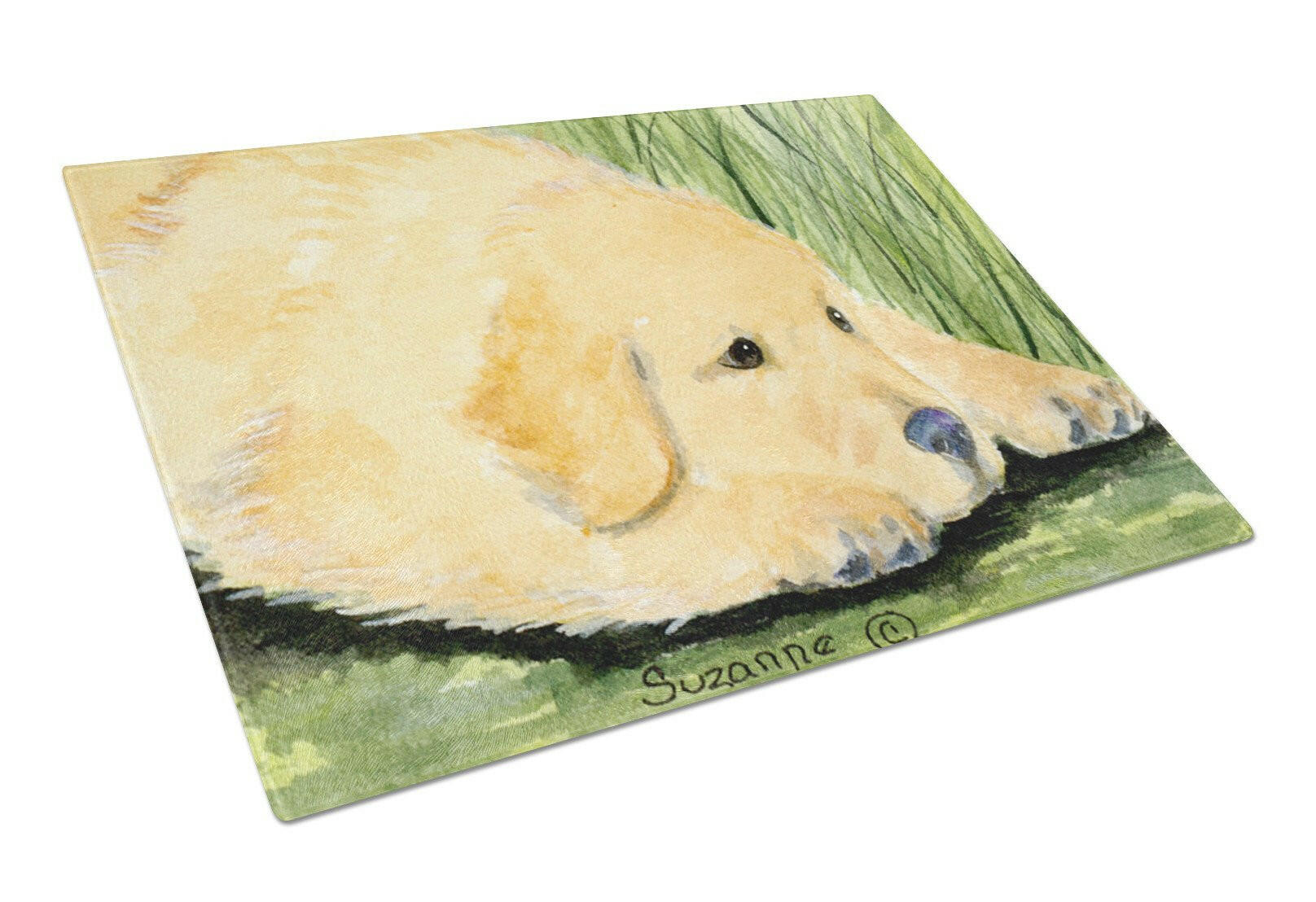 Golden Retriever Cutting Board Tempered Glass Kitchen Cutting Surface, Heat Resistant Chopping, Non-Slip Feet, Food Prep & Serving