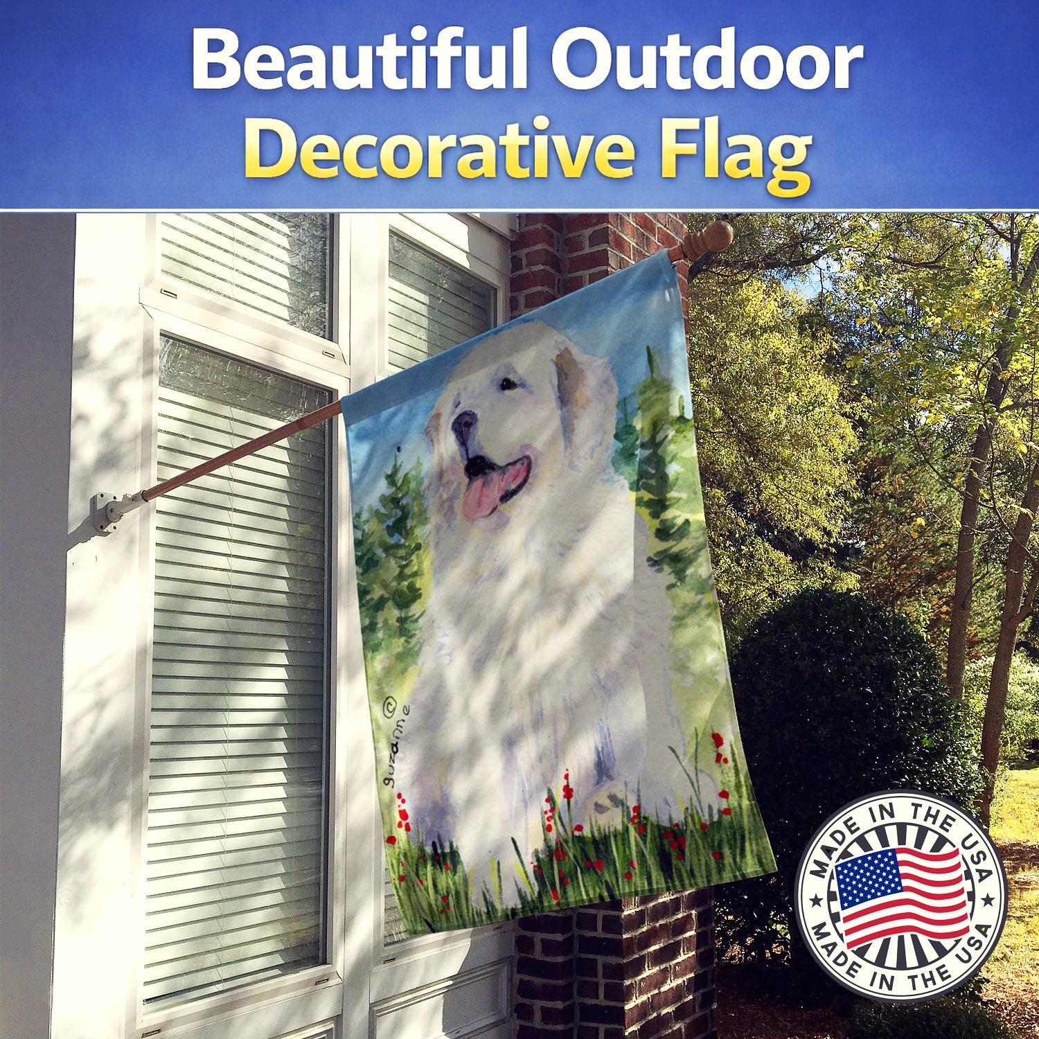 Great Pyrenees House Flag 28x40 Porch Sleeve Pole Decorative Outside Yard Banner Artwork Wall Hanging, Polyester