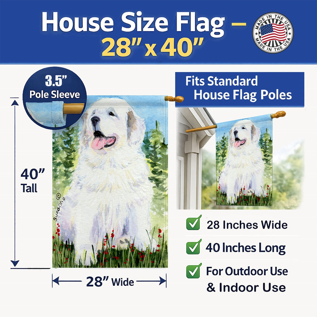 Great Pyrenees House Flag 28x40 Porch Sleeve Pole Decorative Outside Yard Banner Artwork Wall Hanging, Polyester