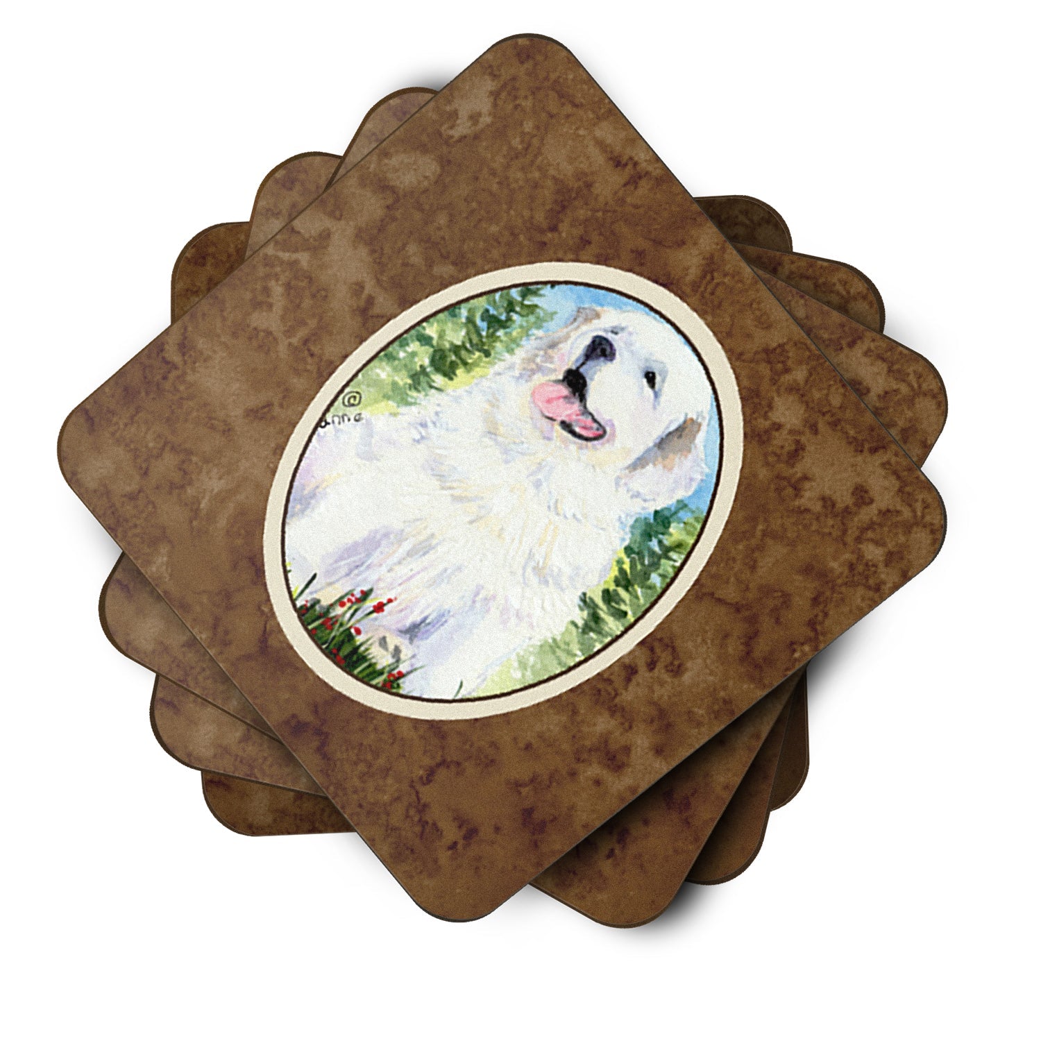 Great Pyrenees Foam Coasters Set of 4 Cup Coasters for Indoor Outdoor, Tabletop Protection, Anti Slip, Mouse pad Material