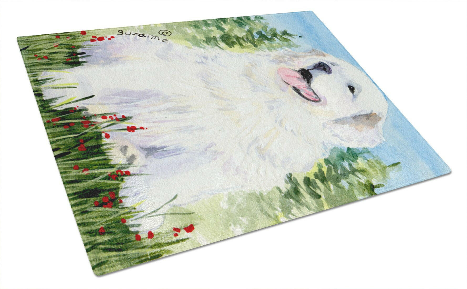 Great Pyrenees Cutting Board Tempered Glass Kitchen Cutting Surface, Heat Resistant Chopping, Non-Slip Feet, Food Prep & Serving