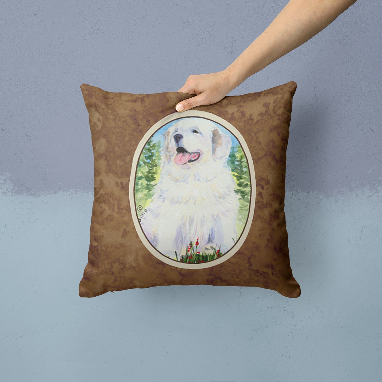 Great Pyrenees Decorative Throw Pillow 14x14 Indoor Outdoor Accent Cushion, Fabric Cover with Insert for Sofa, Bed, Porch & Living Room