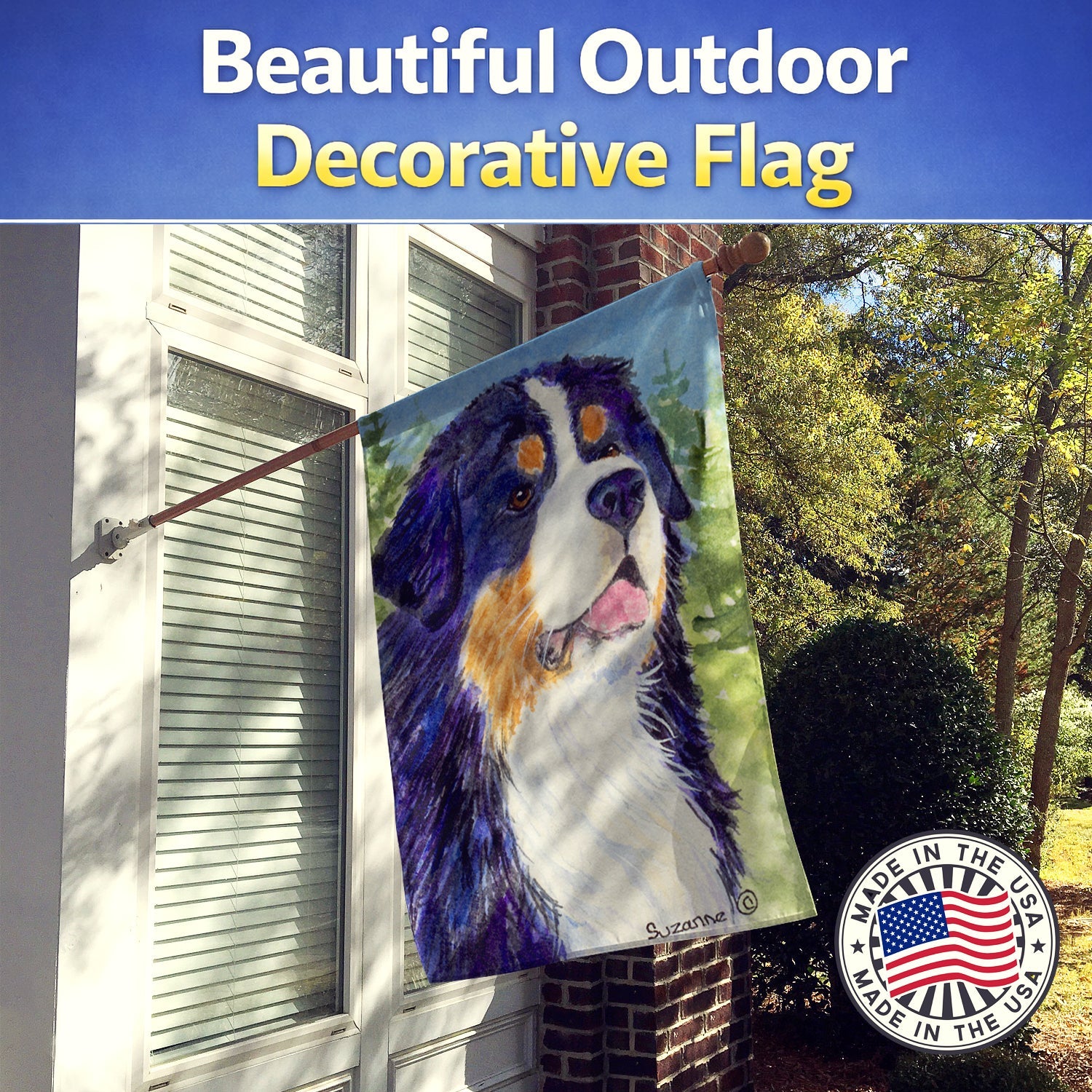 Bernese Mountain Dog House Flag 28x40 Porch Sleeve Pole Decorative Outside Yard Banner Artwork Wall Hanging, Polyester