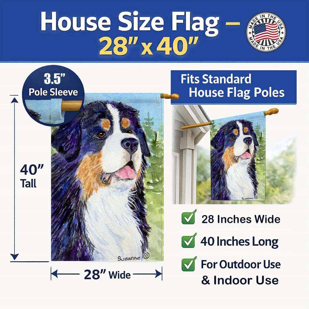 Bernese Mountain Dog House Flag 28x40 Porch Sleeve Pole Decorative Outside Yard Banner Artwork Wall Hanging, Polyester