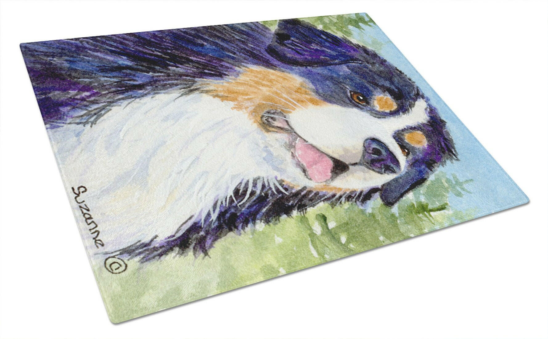 Bernese Mountain Dog Cutting Board Tempered Glass Kitchen Cutting Surface, Heat Resistant Chopping, Non-Slip Feet, Food Prep & Serving